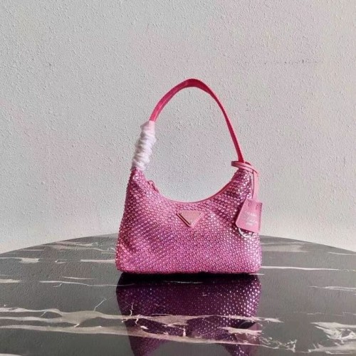 Minibolso Prada Satin con cristales artificiales 1BE515Z rosa