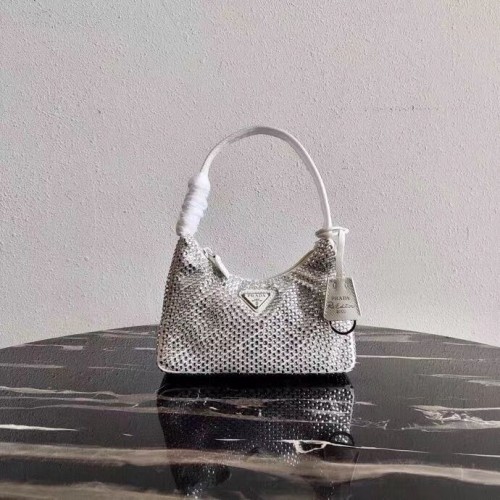 Minibolso Prada Satin con cristales artificiales 1BE515Z blanco