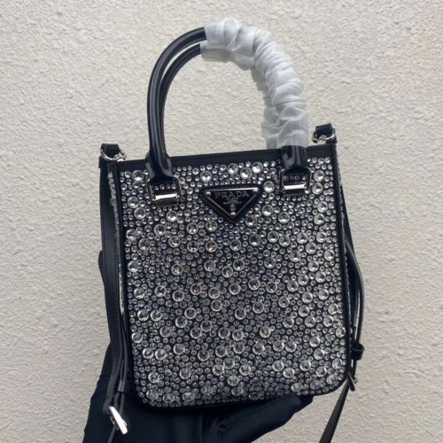 Prada bolso pequeño de piel con cristales artificiales tote 1BC331 negro