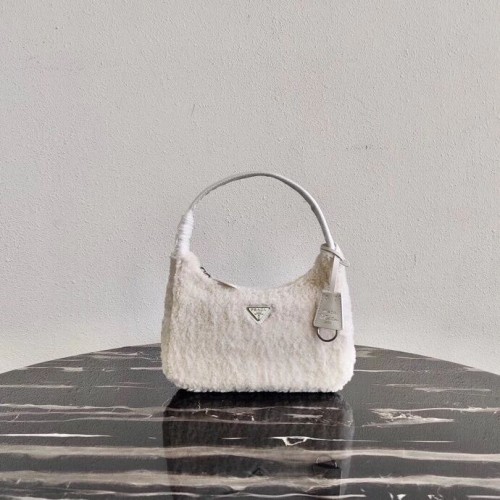 Prada Shearling tote mini-bolso 1NE515 blanco