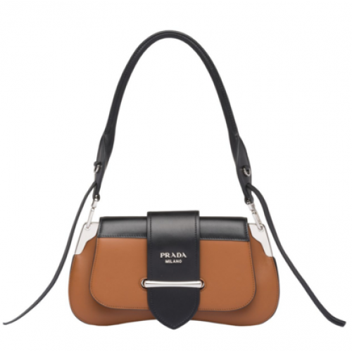 Prada Sidonie bolso de hombro de cuero 1BD168 marrón y negro