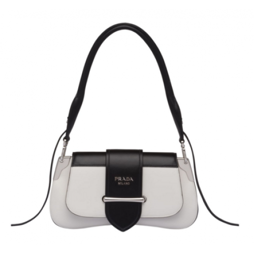 Bolso de hombro Prada Sidonie en piel 1BD168 Blanco y Negro