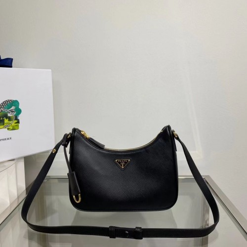Prada Bolso de hombro pequeño de piel Saffiano 1BD330 negro