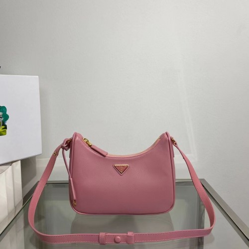 Prada Bolso de hombro pequeño de piel Saffiano 1BD330 rosa