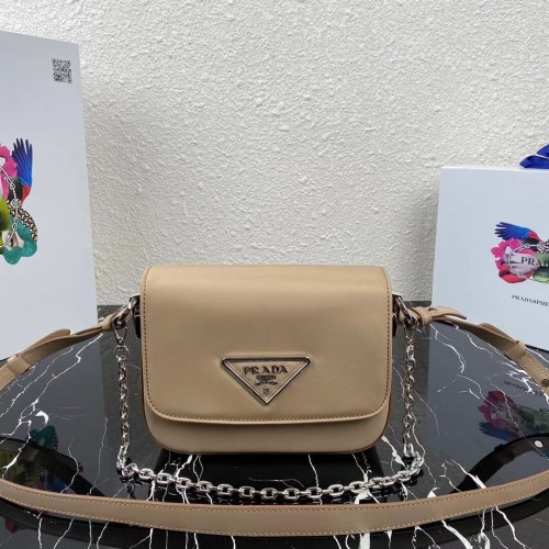 Prada Bolso de hombro pequeño de piel cepillada 1BA263 Galletas