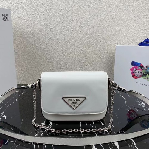 Prada Bolso de hombro pequeño de piel cepillada 1BA263 BLANCO