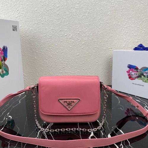 Prada Bolso de hombro pequeño de piel cepillada 1BA263 rosa
