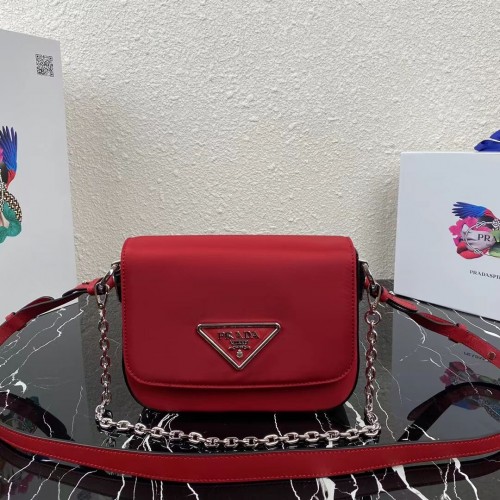 Prada Bolso de hombro pequeño de piel cepillada 1BA263 rojo