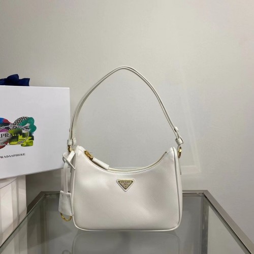Prada Bolso de hombro pequeño de piel Saffiano 1BD330 BLANCO