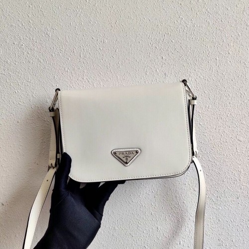 Prada Bolso de hombro pequeño de piel cepillada 1BH308 blanco