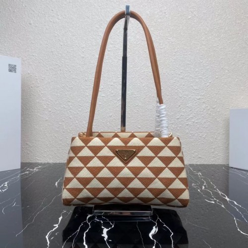 Prada Bolso pequeño Symbole de tela bordada 1BA368 blanco y marrón