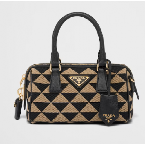 Prada Symbole bolso de mano en tejido jacquard bordado 1BB846 negro