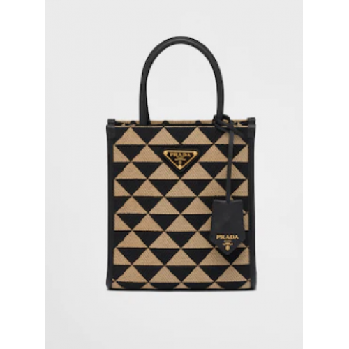 Microbolso Prada Symbole tejido jacquard 1BA355 Negro&Beige