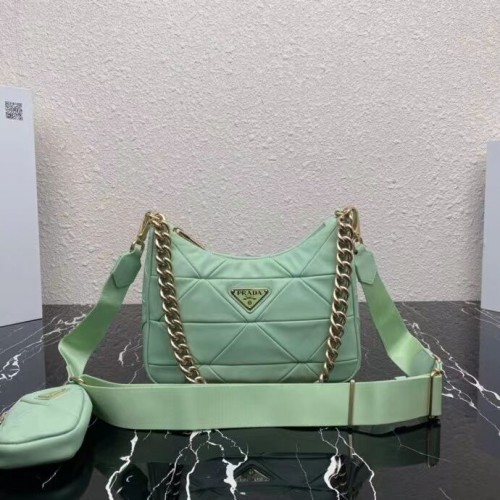 Bolso de hombro Prada System patchwork de piel de napa 1AC151 Verde