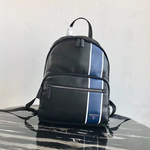 Prada Mochila de tejido técnico y piel 2VZ066 negro y azul