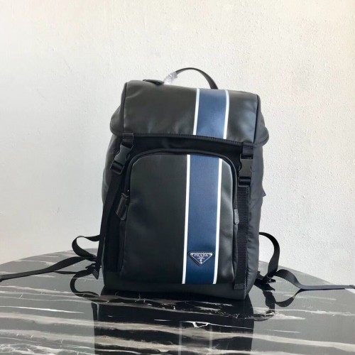 Prada Mochila de tejido técnico y piel 2VZ135 negro y azul