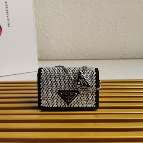 Prada bolso pequeño de piel con cristales artificiales bandolera 1NE124 Negro