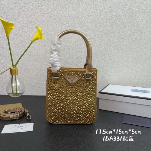 Bolso pequeño Prada de piel con cristales artificiales tote 1BC331 Oro