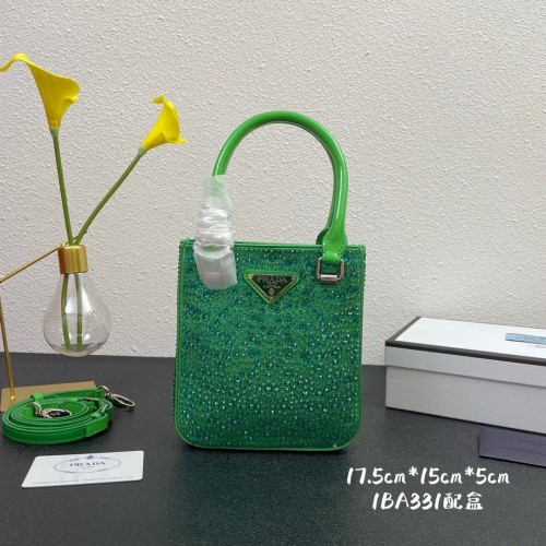 Bolso tote Prada de piel con cristales artificiales 1BC331 Verde