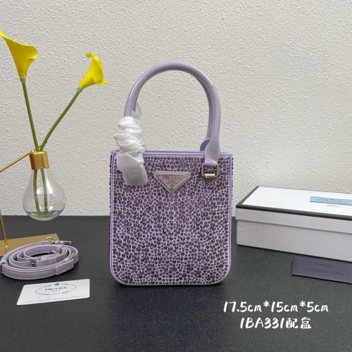 Prada bolso pequeño de cuero con cristales artificiales tote 1BC331 Púrpura