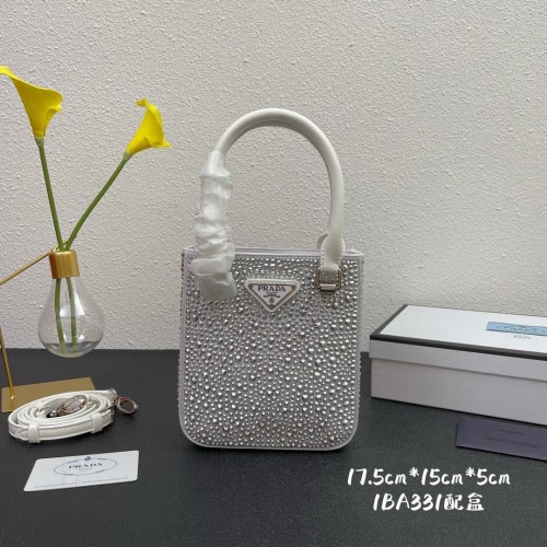 Bolso tote Prada de piel con cristales artificiales 1BC331 Blanco