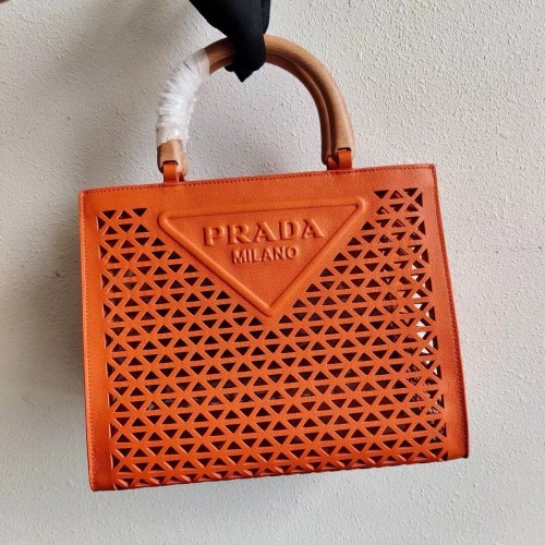 Bolso tote de piel Prada 1AG405 naranja