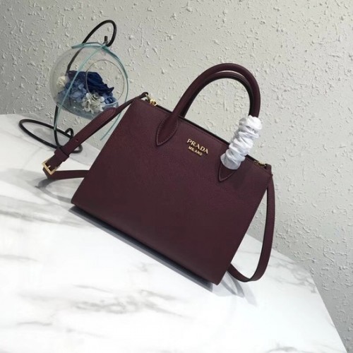 Prada saffiano lux tote bolso de cuero original bn4458 Vino