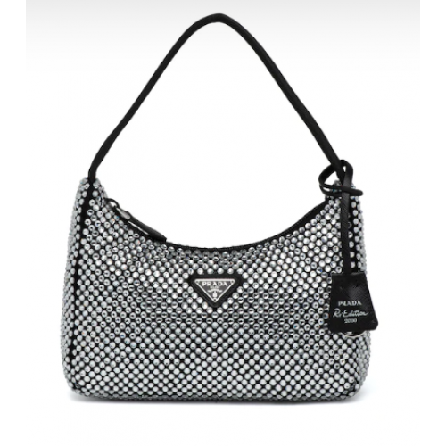Minibolso Prada Satin con cristales artificiales 1BE515Z negro