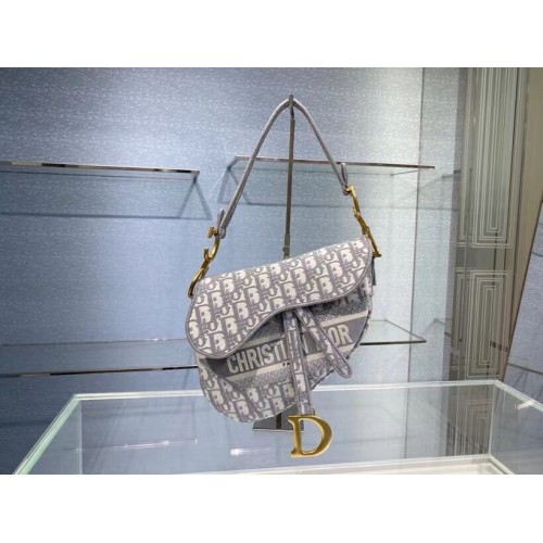 BOLSO DE SILLÍN Dior Oblique Bordado Terciopelo C0044 gris