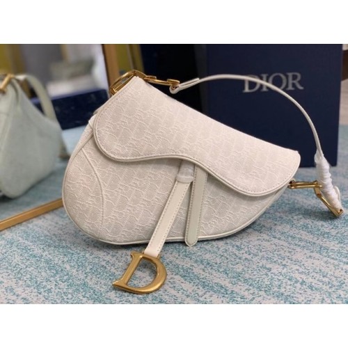 BOLSO SADDLE Gris Dior Oblique Bordado Denim M0446C crema