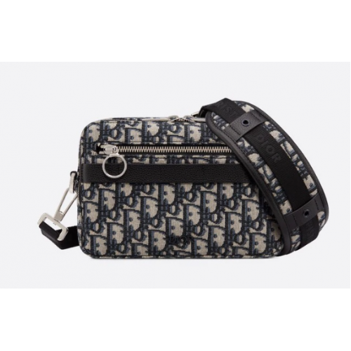 BOLSO MENSAJERO SAFARI Piel de becerro negra graneada y jacquard Dior Oblique 1SFPO101