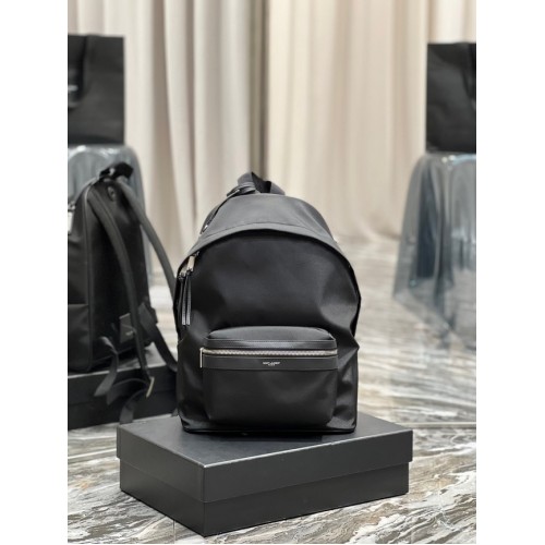 MOCHILA SAINT LAUREN CITY DE CUERO LISO ECONYL Y NYLON 534967 negro
