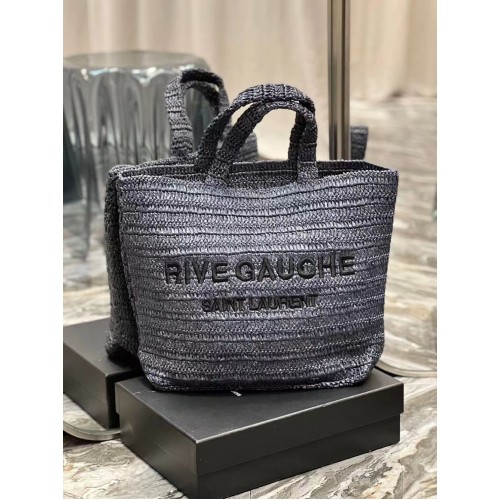 SAINT LAURENT BOLSO TOTE RIVE GAUCHE DE RAFIA CROCHET 688864 negro