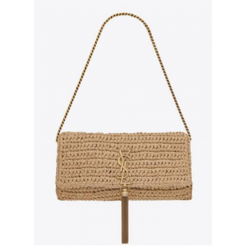 SAINT LAUREN KATE 99 BOLSO DE CADENA CON BORLA EN RAFIA Y664276 albaricoque