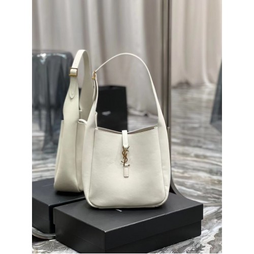 SAINT LAUREN LE 5 A 7 SOFT PEQUEÑO BOLSO HOBO DE PIEL LISA 713938 blanco