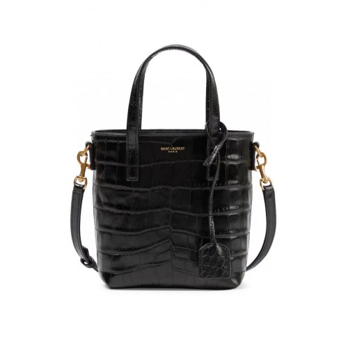 Bolso de hombro SAINT LAUREN DE PIEL GRABADA DE COCODRILO Y722366 negro