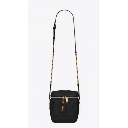 SAINT LAURENT BOLSO 80S VANITY EN PIEL GRABADA GRAIN DE POUDRE ACOLCHADA CARRE 649779 negro