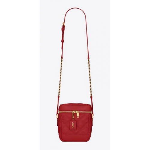 SAINT LAURENT BOLSO DE VAQUERO AÑOS 80 EN PIEL GRABADA GRAIN DE POUDRE ACOLCHADA CARRE 649779 rojo
