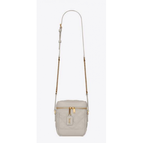 SAINT LAURENT BOLSO 80S VANITY EN PIEL GRABADA GRAIN DE POUDRE ACOLCHADA CARRE 649779 blanco
