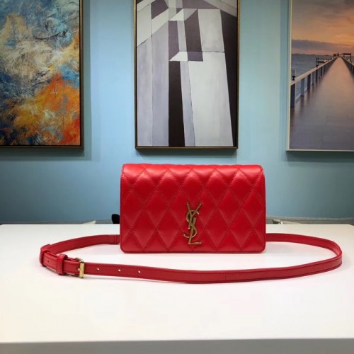 SAINT LAURENT Bolso bandolera Angie de piel acolchada 568906 rojo