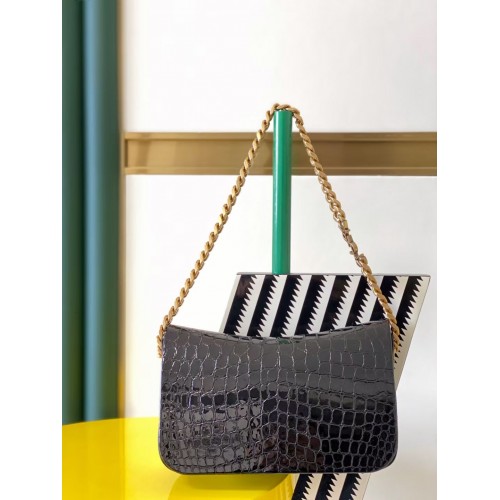 SAINT LAURENT CASSANDRA DE PIEL BRILLANTE GRABADA COCODRILO Y642009 negro