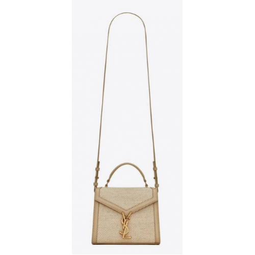 SAINT LAURENT BOLSO CASSANDRA MINI DE LONA Y CAJA DE PIEL SAINT LAURENT 623930 BEIGE Y SAL MARINA
