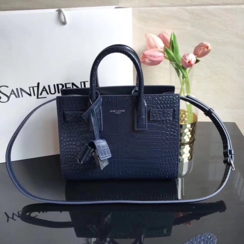 SAINT LAURENT Bolso para órganos de piel con relieve de cocodrilo 392035 Azul oscuro