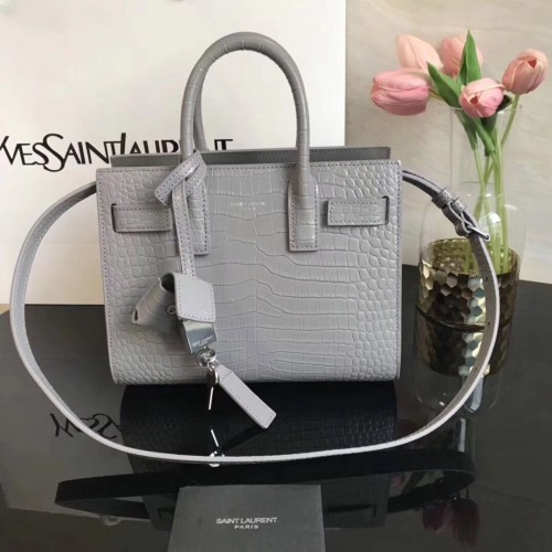 SAINT LAURENT Bolso para órganos de piel con relieve de cocodrilo 392035 Gris