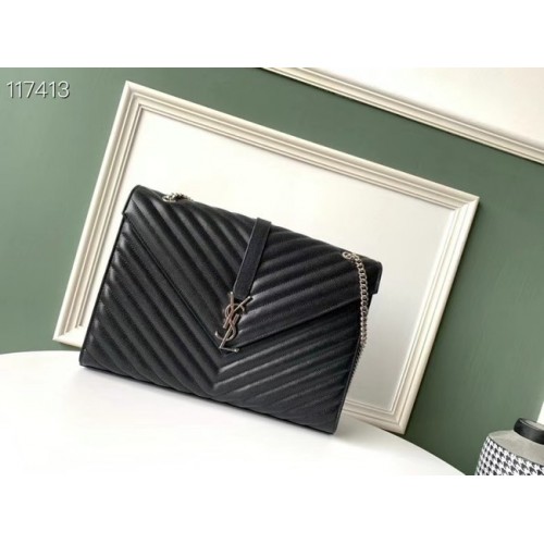 BOLSO GRANDE SAINT LAURENT SOBRE MIX MATELASSE PIEL GRABADA GRAIN DE POUDRE 600166B NEGRO