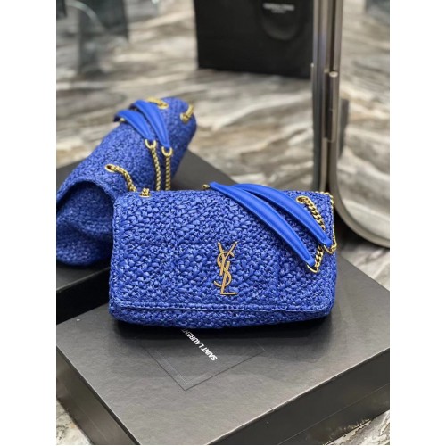 SAINT LAURENT JAMIE BOLSO CADENA MEDIANO CARRE RIVE GAUCHE DE RAFIA CROCHET Y PIEL LISA 515821 AZUL