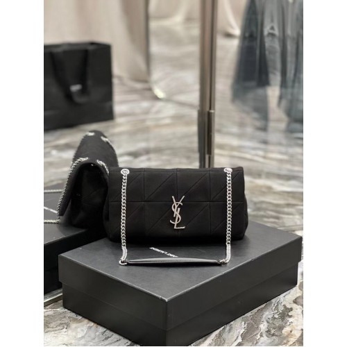 SAINT LAURENT JAMIE BOLSO MEDIANO CON CADENA CARRE RIVE GAUCHE DE PIEL DE CORDERO Y ANTE 515821 negro