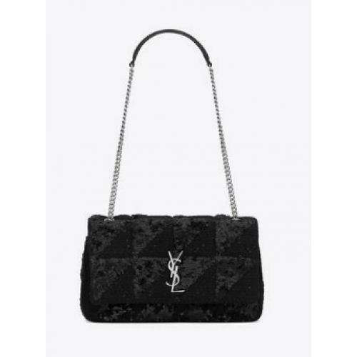 SAINT LAURENT JAMIE BOLSO MEDIANO DE CADENA CARRE RIVE GAUCHE EN LENTEJUELAS Y TWEED DE LENTEJUELAS 515821 NEGRO