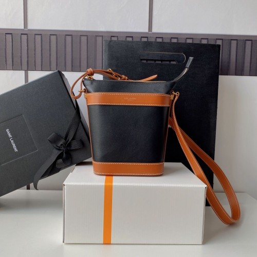 SAINT LAURENT KAIA PEQUEÑO SATCHEL DE PIEL BRILLANTE Y821002 black&brown