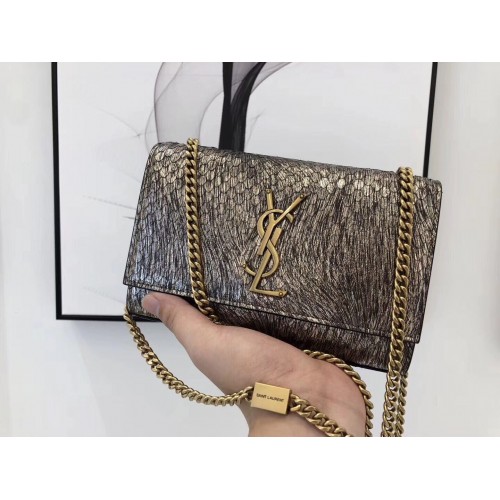 SAINT LAURENT Bolso de hombro Kate de piel de serpiente con grabado de cocodrilo 474366 Dorado